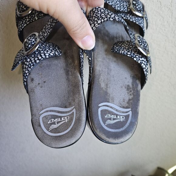 Dansko Sophie Sandals 39 Sparkle Slide Metallic black Buckle Iridescent Slip On - Picture 5 of 8